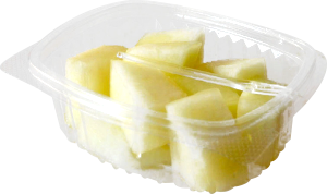 Tarrina cuadrada de 90 a 120 g, contiene melón troceado o cualquier otro tipo de fruta o combinación variada.