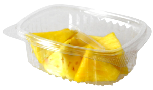 Tarrina cuadrada de 90 a 120 g, contiene piña troceada o cualquier otro tipo de fruta o combinación variada.